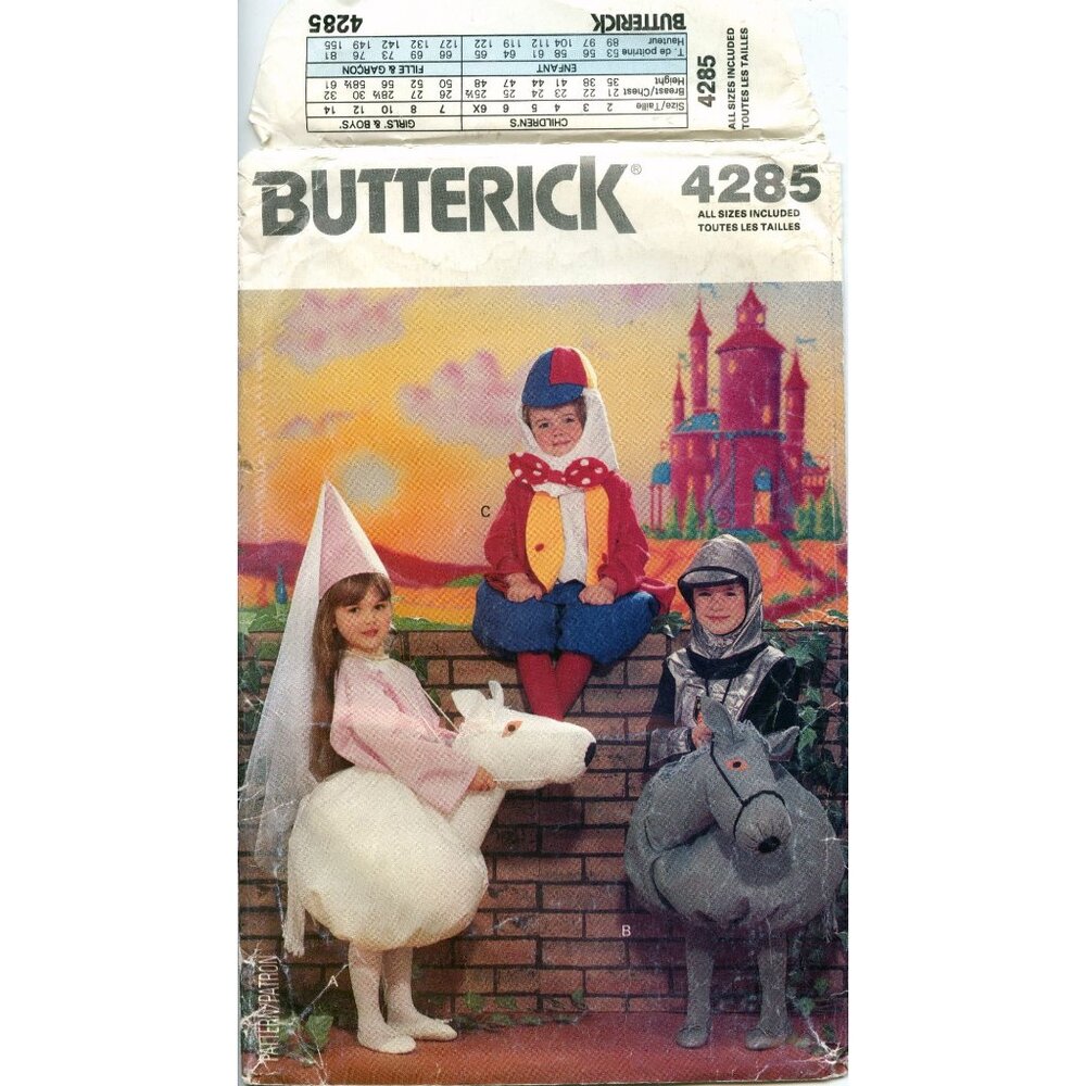 Butterick Pattern 4285 Childrens Step-in Costume Humpty Dumpty Knight Princess